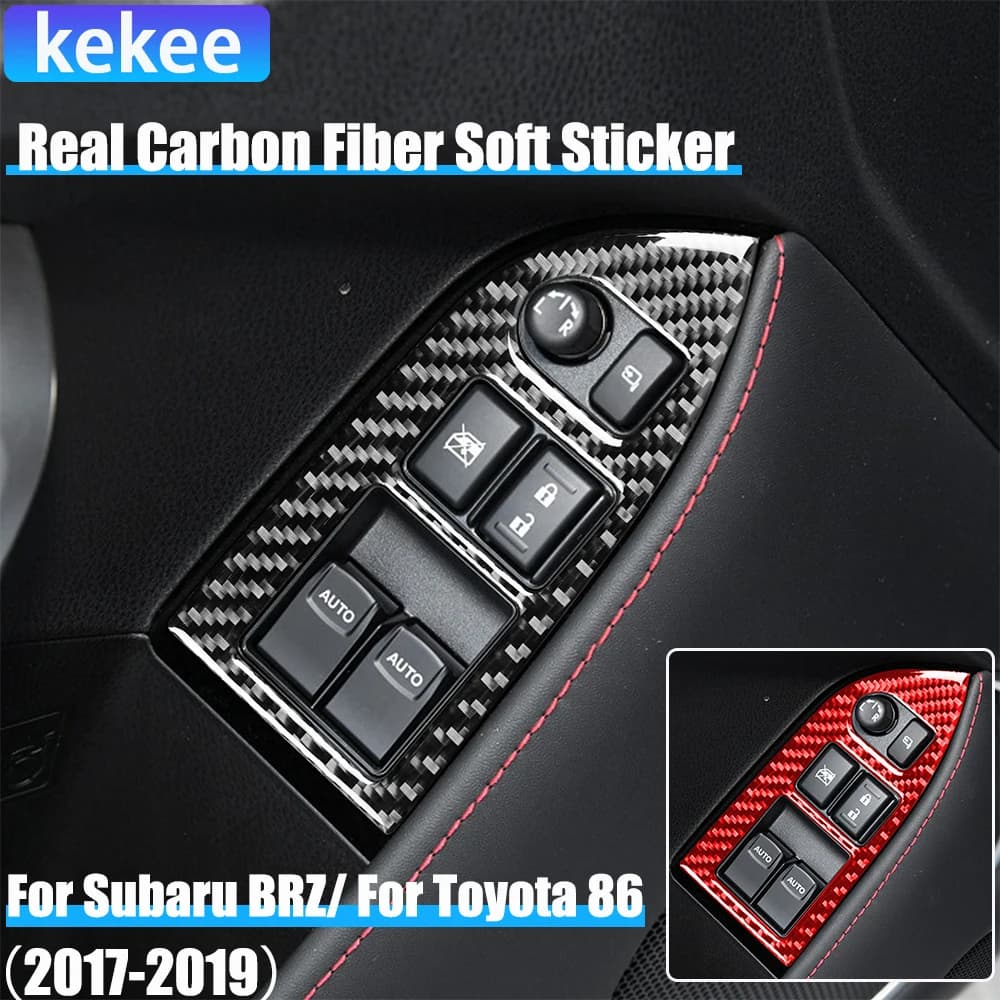 Real Carbon Fiber Car Accessories Window Lift Control Decorative Cover Soft Sticker For Subaru BRZ Toyota 86 GT86 2017 2018 2019
