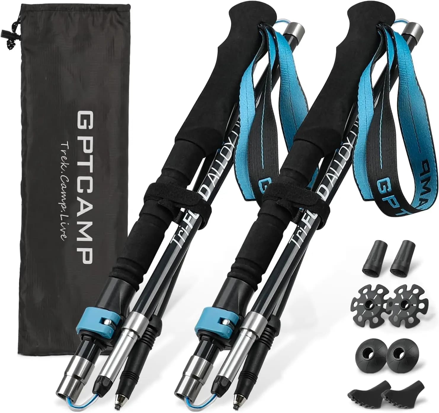 Foldable walking poles, lightweight carbon aluminum trekking poles, 2-piece folding trekking poles with foam handle and tipping closure, B