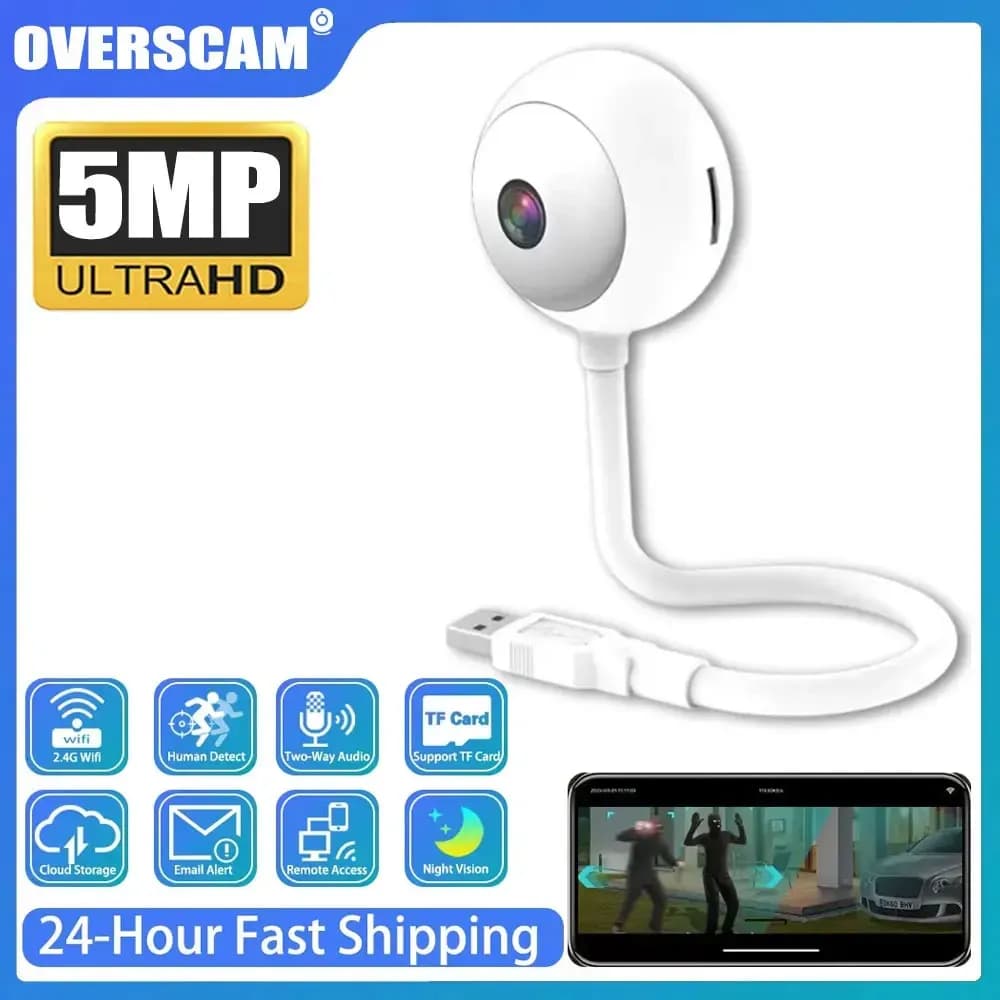 Mini telecamera WiFi da 5MP telecamera di sicurezza interna 2K per baby monitor spina USB wireless sorveglianza IP AI tracciamento automatico Babe Cam Tuya