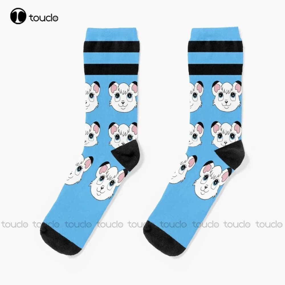 Kimba Faces And Stripes Sock Design (Blue) Socks Girl Socks Christmas Gift Custom Unisex Adult Teen Youth Socks Women Men