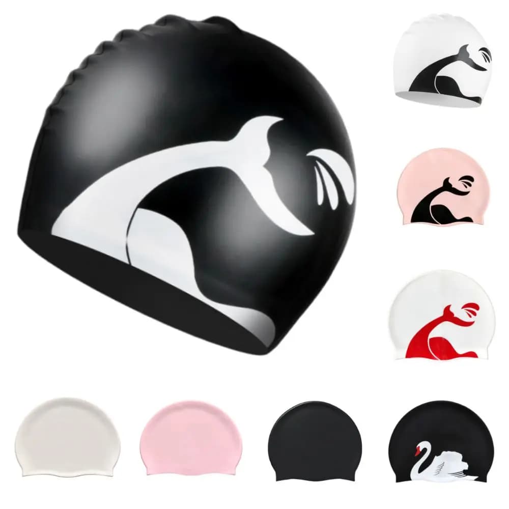 Plus Size Swimming Cap Printed Pattern Ear Protection Bathing Caps Silicone Elastic Silicone Swim Cap Professional Swimming
