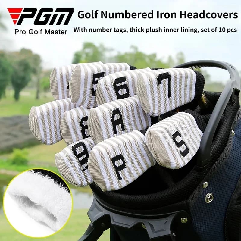 PGM Knitted Golf Iron Headcovers 10Pcs Thick Plush Iron Club Head Covers With Number Tag, Unisex Golf Protective Caps