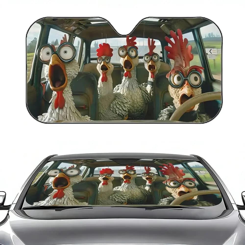 Parasole Retrattile per Auto Driving Chicken Run, Protezione UV per Parabrezza e Finestrini