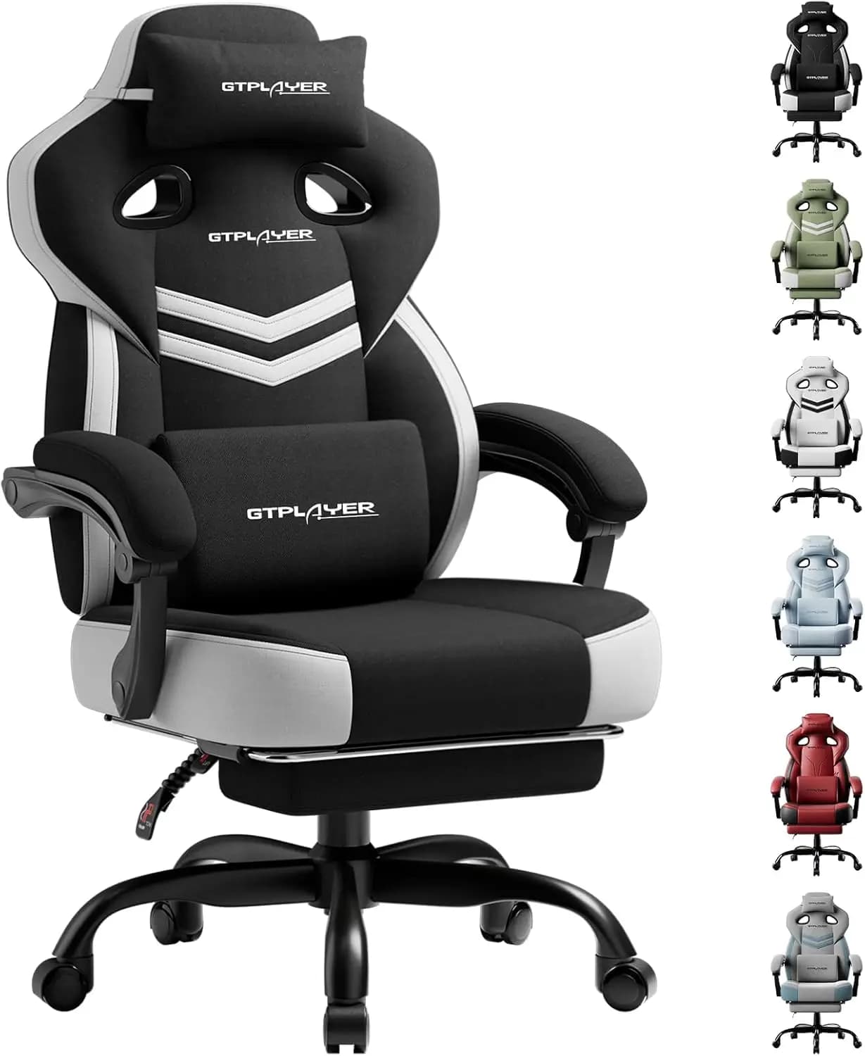 Sedia da Gaming Ergonomica con Poggiapiedi, Supporto Lombare, Rotazione a 360° ° Girevole e Reclinabile per Ufficio o Casa (Bianco e Nero)