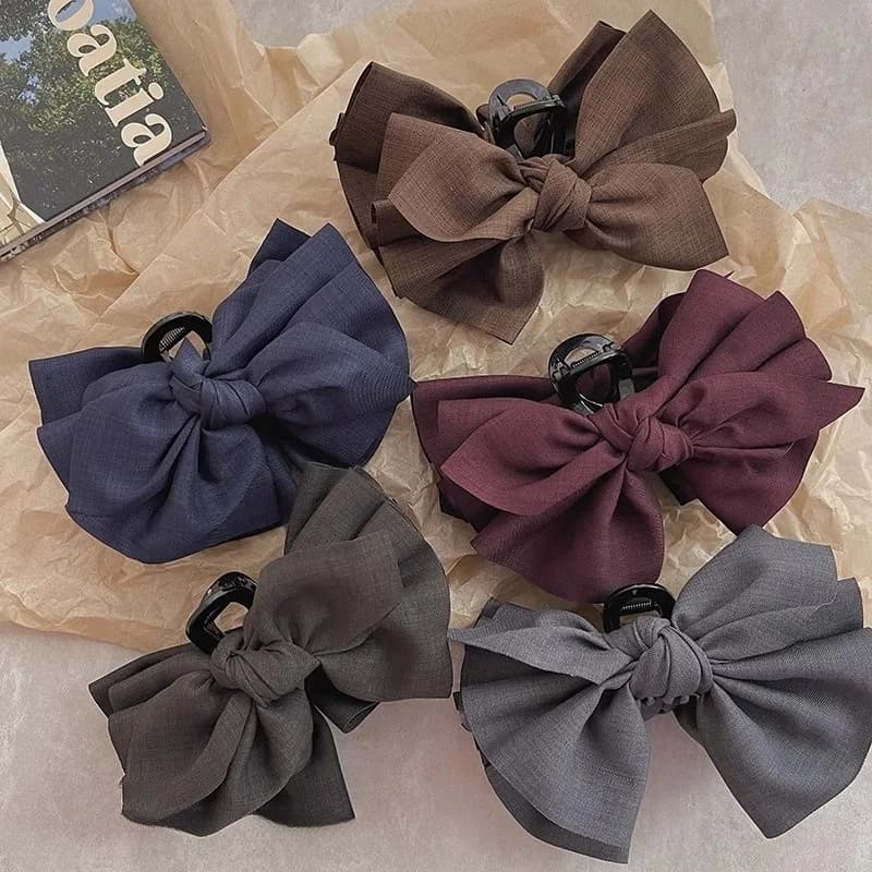 1 Pezzo Fermaglio per Capelli Coreano Multistrato in Tessuto di Cotone per Donne, Elegante Fermaglio Grande a Fiocco da Applicare sul Retro della Testa, Accessori per Capelli