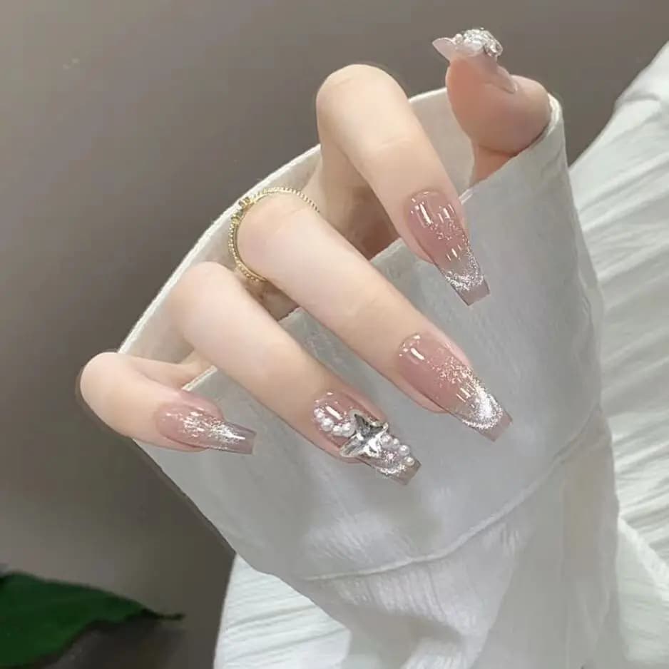 Pure desire french cat eye whiteelegant pearl butterfly diamond wearable nail art patch detachable fake nail patch wholesale
