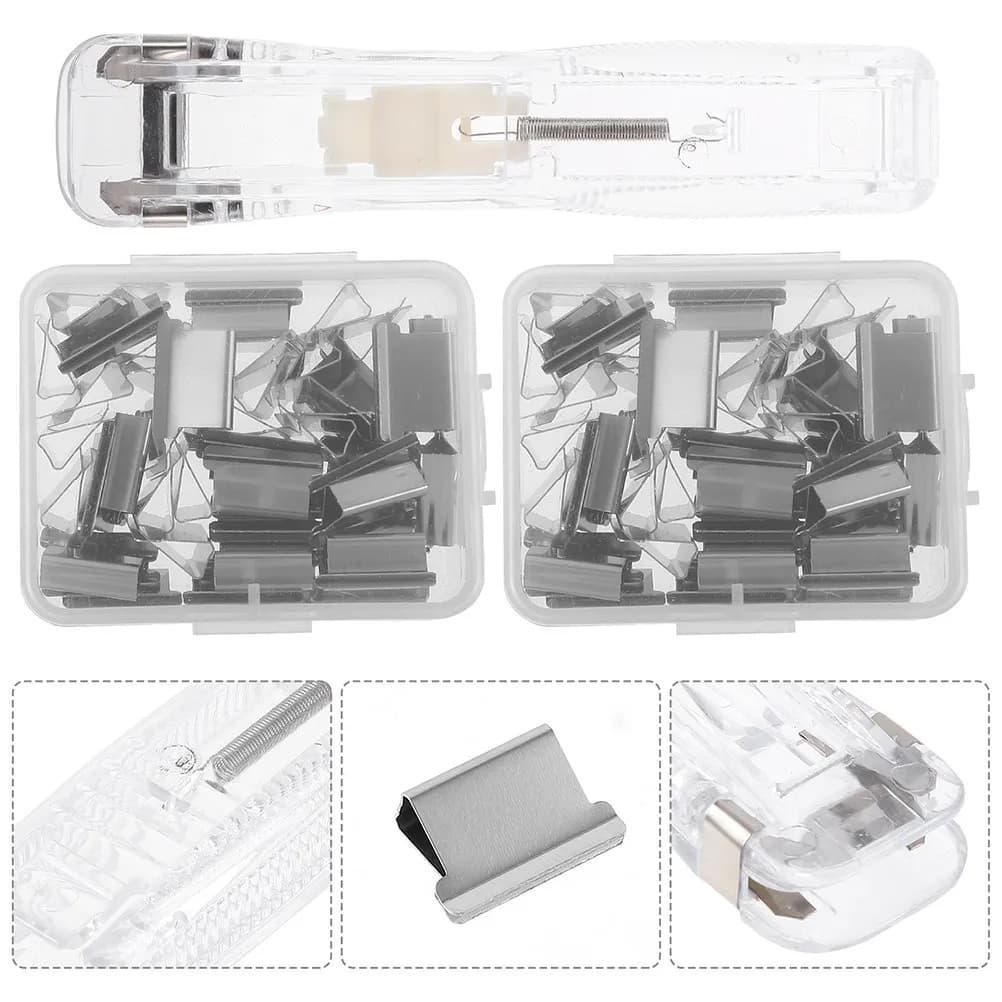 3 Set di Graffette Trasparenti Riutilizzabili Senza Punti Metallici, Dispenser Portatile per Documenti, Clip per Ufficio e Casa, Fermagli Manuali