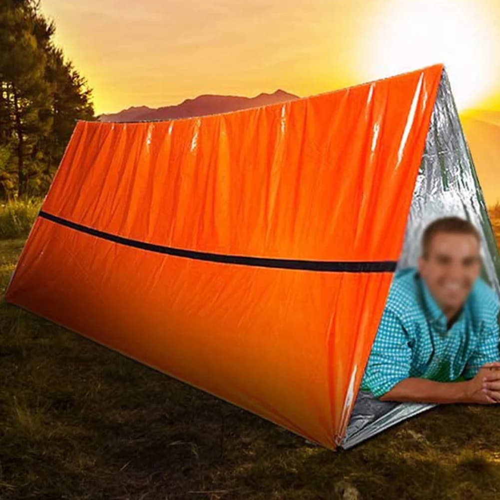 2-piece survival fur bag Waterproof thermal bivouac bag Portable thermal sleeping bag for camping Hiking Outdoor adventure