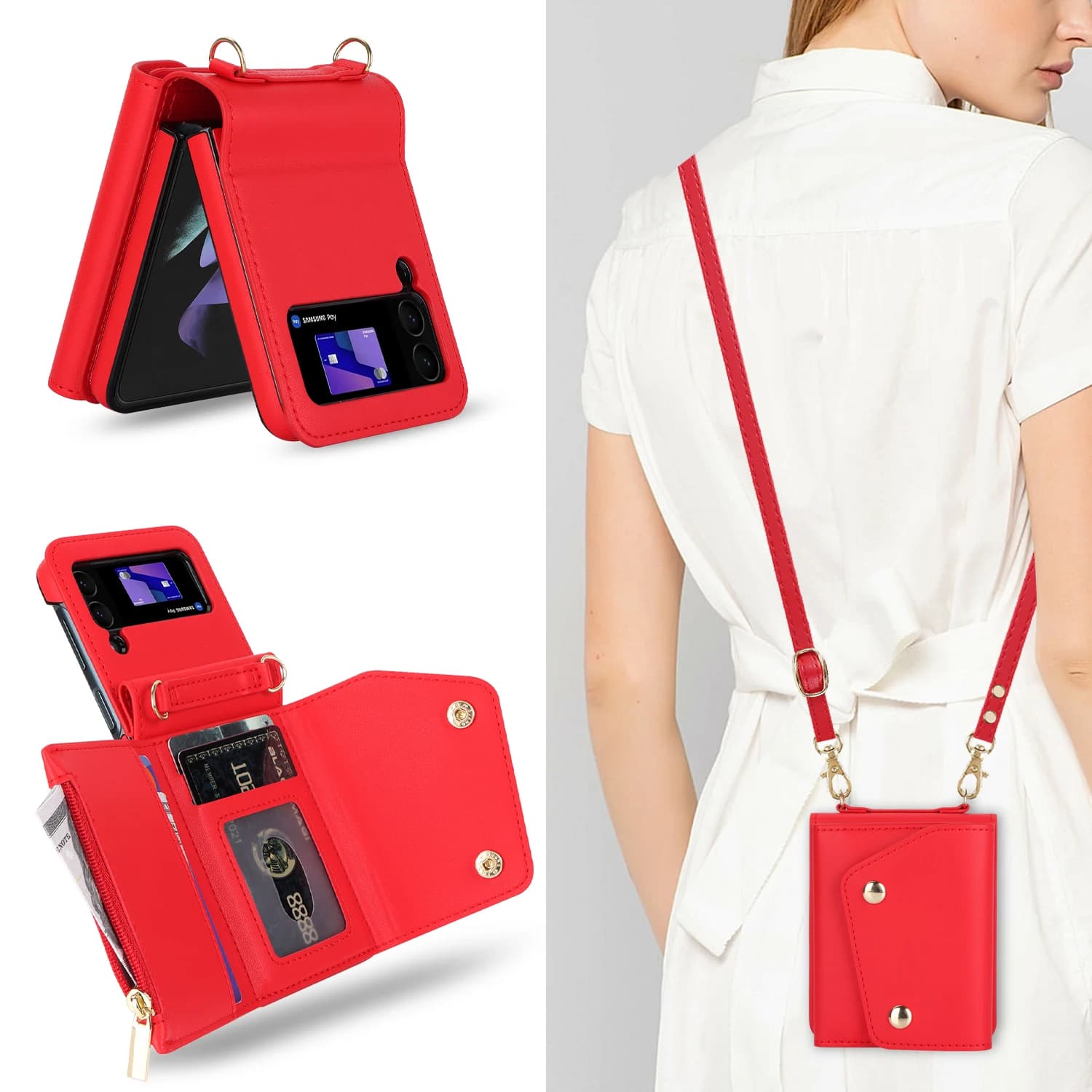 Carte a portafoglio in pelle con tracolla Solt per Z Flip 7 6 5 4 3 5g Flip6 Flip5 Flip7 Cordino lungo Carta Rfid Solt Cover Fundas