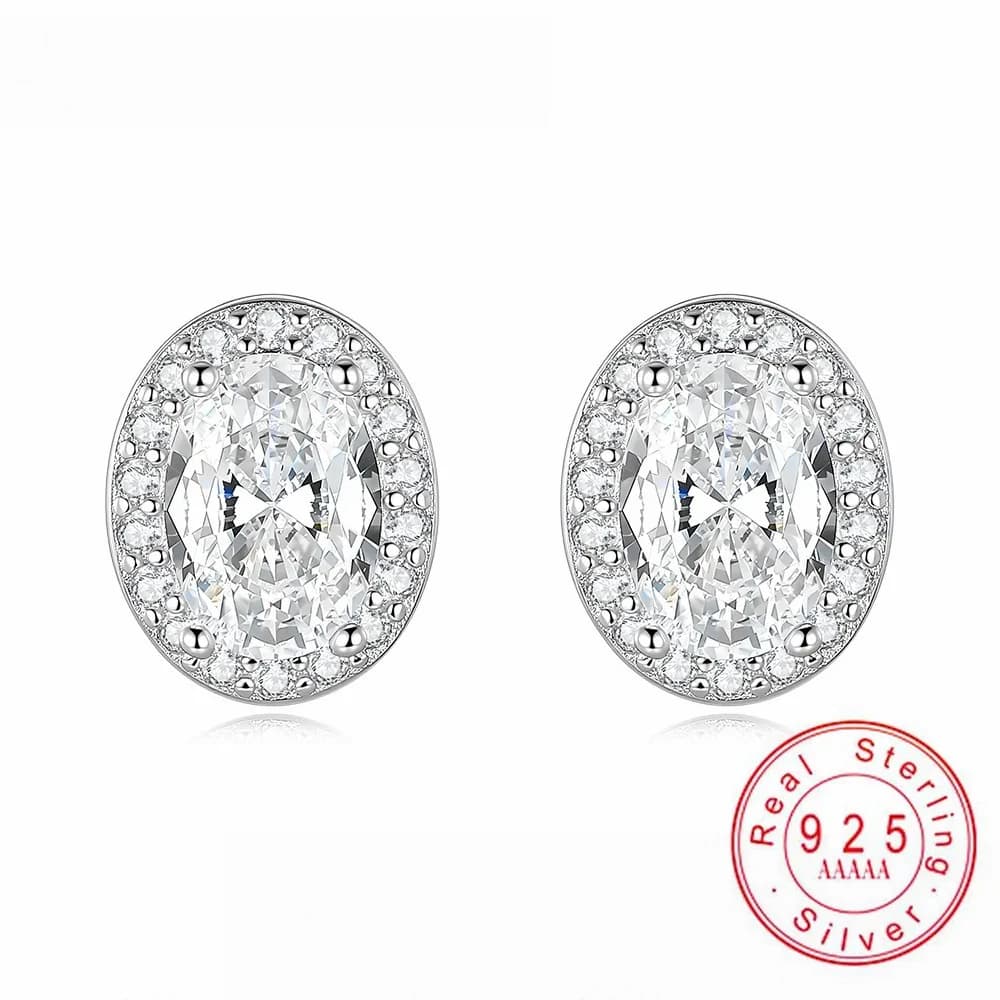 Orecchini a lobo in argento sterling S925 con moissanite taglio ovale e montatura a 4 griffe, orecchini brillanti per donna, gioielli da matrimonio