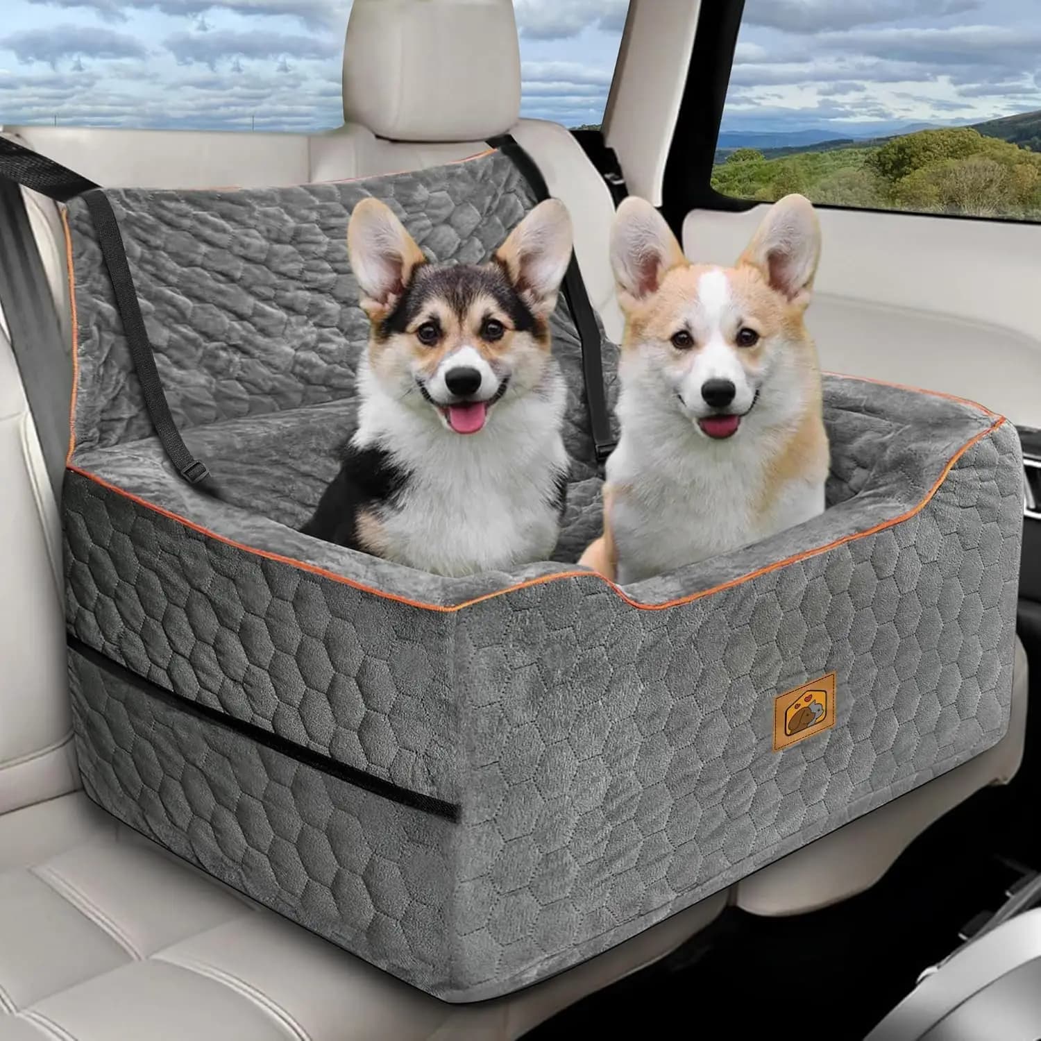 Comodo seggiolino auto per cani di taglia media/grande sotto i 27 kg, cuscino spesso con guinzagli di sicurezza