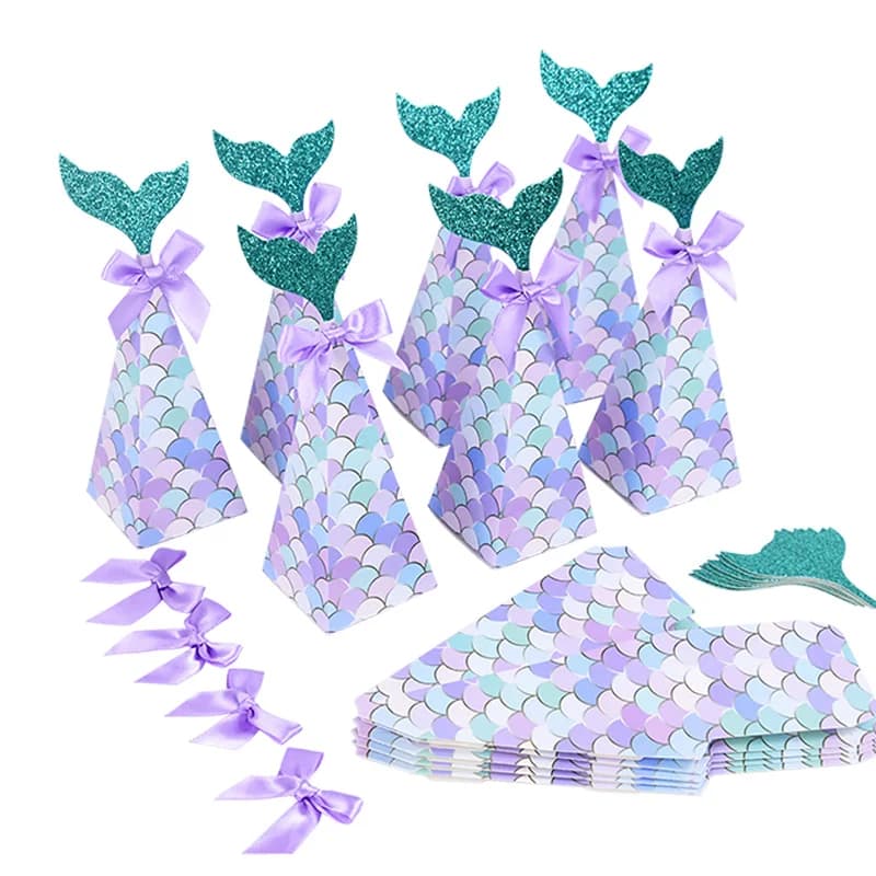 10 scatole di caramelle per feste di sirenetta, regali per biscotti a coda di sirena, sacchetti di carta per imballaggio sotto il mare, compleanno, bomboniera per baby shower