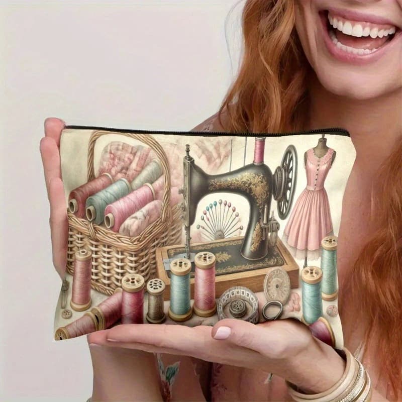 A Handbag with One Piece, Sewing Tools And Crafts, a Stylish And Lightweight Zippered Makeup Bag