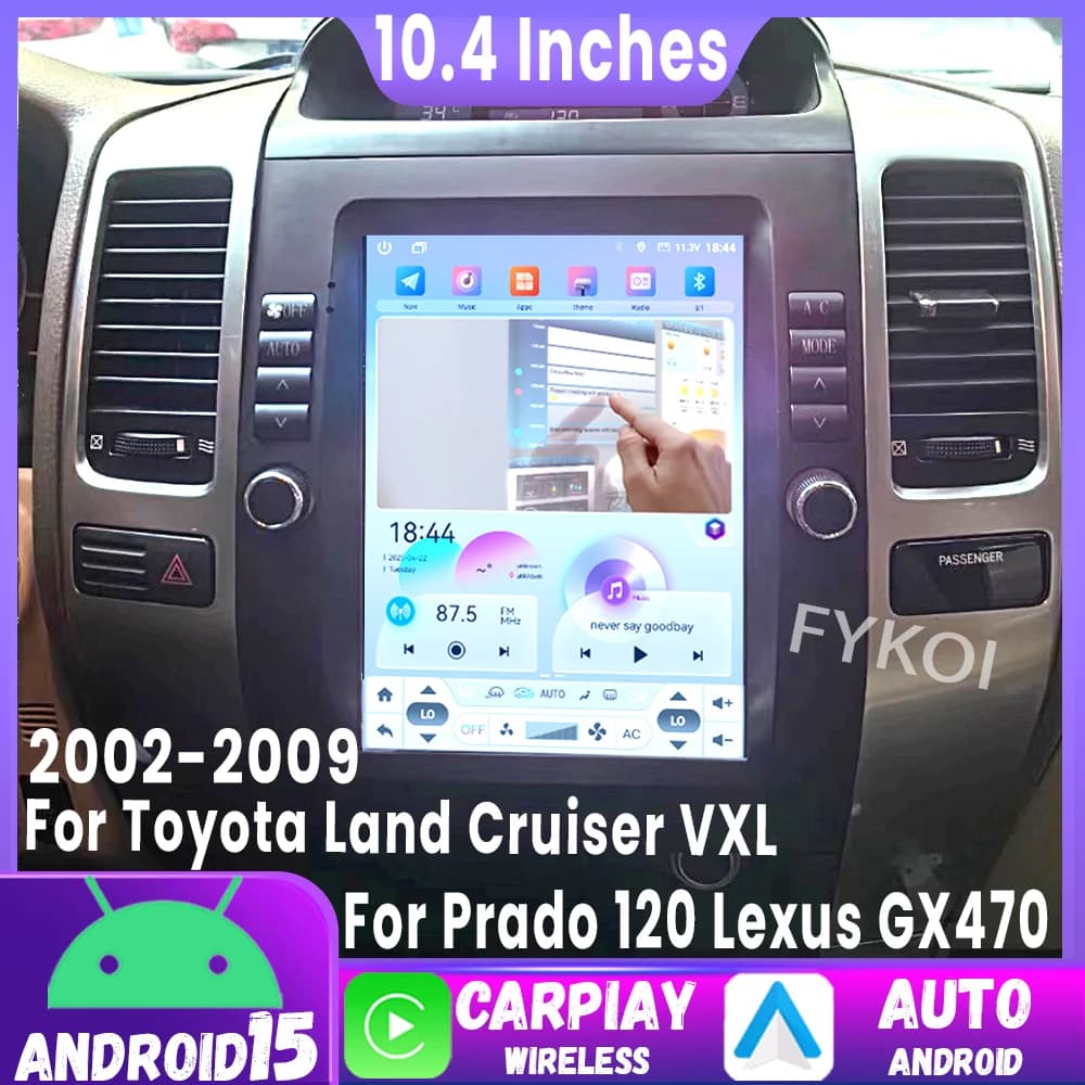 Autoradio Carplay Schermo 10.4 "Android15 Per Prado 120 Lexus GX470, Per Toyota Land Cruiser VXL 2002-2009 Video Multimediale 4G BT