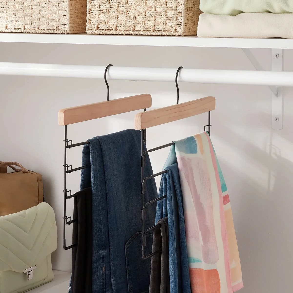 2pk 5 Tier Pant Hangers - Brightroom: Multicolored Hardwood & Steel, Adult Clothes Hangers