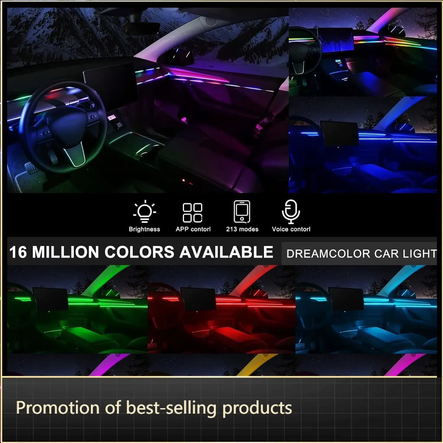 BestsellingDreamcolor Acrylic Interior Car LED Strip Light with Wireless APP, RGB 18 in 1 with 175 inches 593 LEDs Fiber Optic A