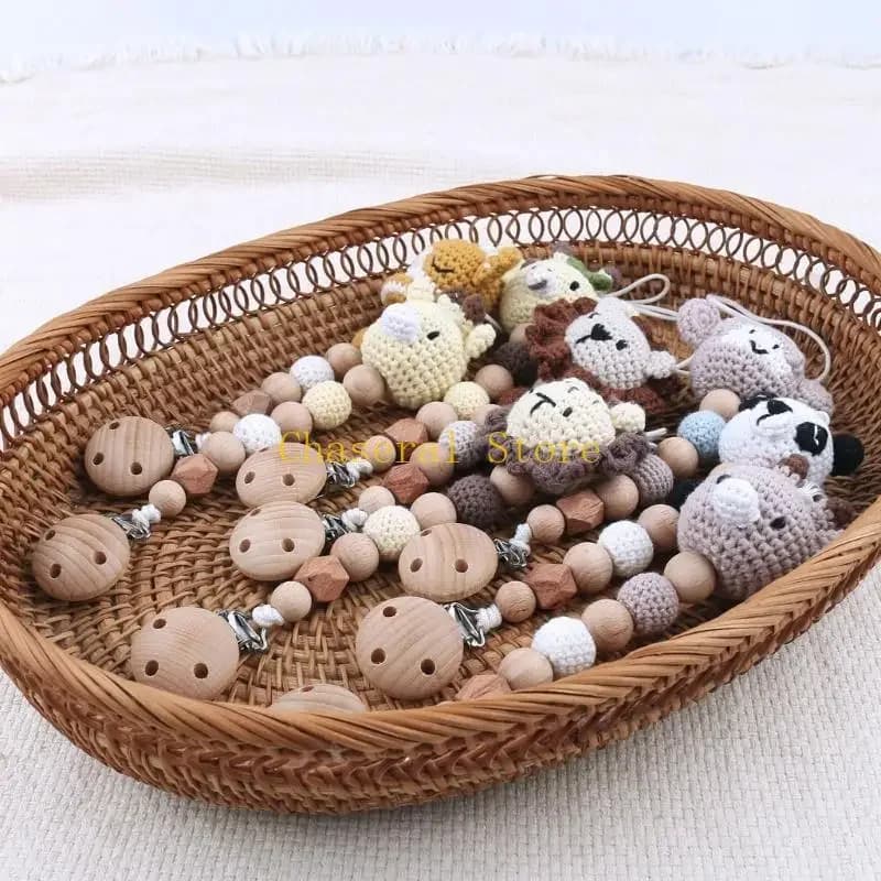 Clip per Ciuccio E7CE con Perline da Dentizione, Clip per Ciuccio a Forma di Animale Lavorato a Maglia, Catena Anti-Smarrimento per Ciuccio, Giocattolo da Masticare per Neonati, Ciondolo Massaggiagengive