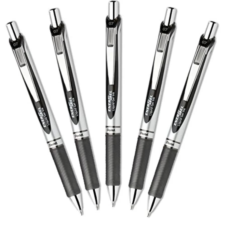 EnerGel Deluxe RTX Retractable Liquid Gel Pen, 0.7mm, Fine Line, Metal Tip, Black Ink-Value set of 5 With Our Shop Original Pro