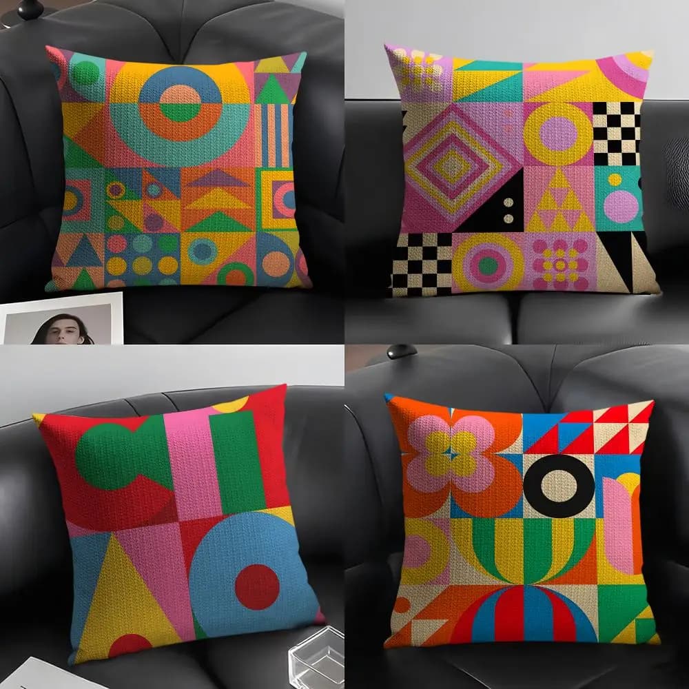 Luxury pillow lining with geometric motifs in natural linen, organic fabric, front-back printing, for sofa, home decoration, gift, pillowcase