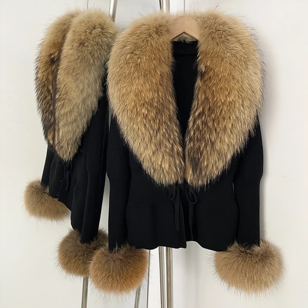 Pelliccia Coat Maglia, Vera Pelliccia Coat, Pizzo Sweater, Women's Parka with Natural Fur, Cardigan Patchwork Staccable in Vera Pelliccia per Donna