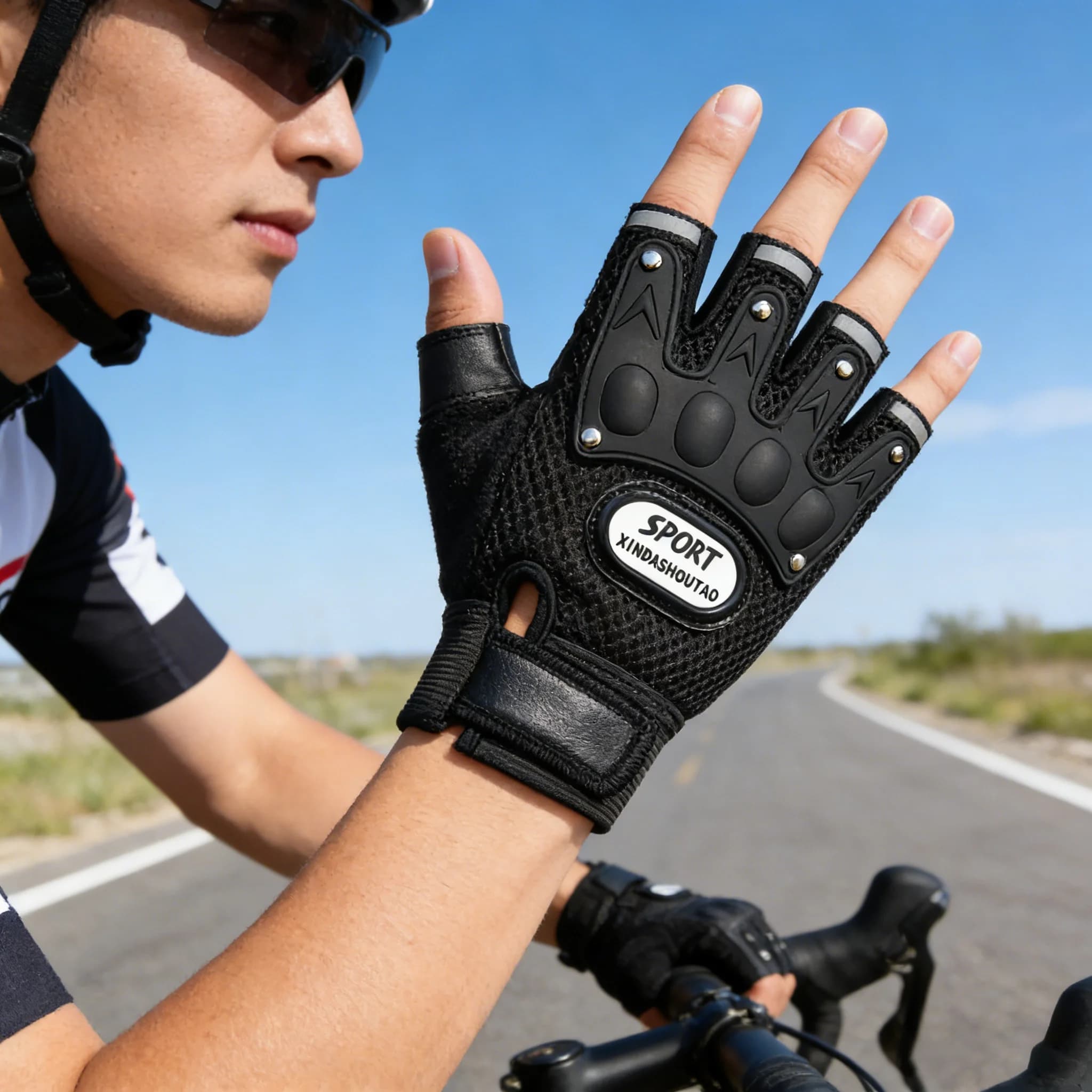 Tactical gloves with half fingers, thin, breathable, with reinforced palm, for bicycle, fitness, cycling, sport, motorcycle and motorcycling