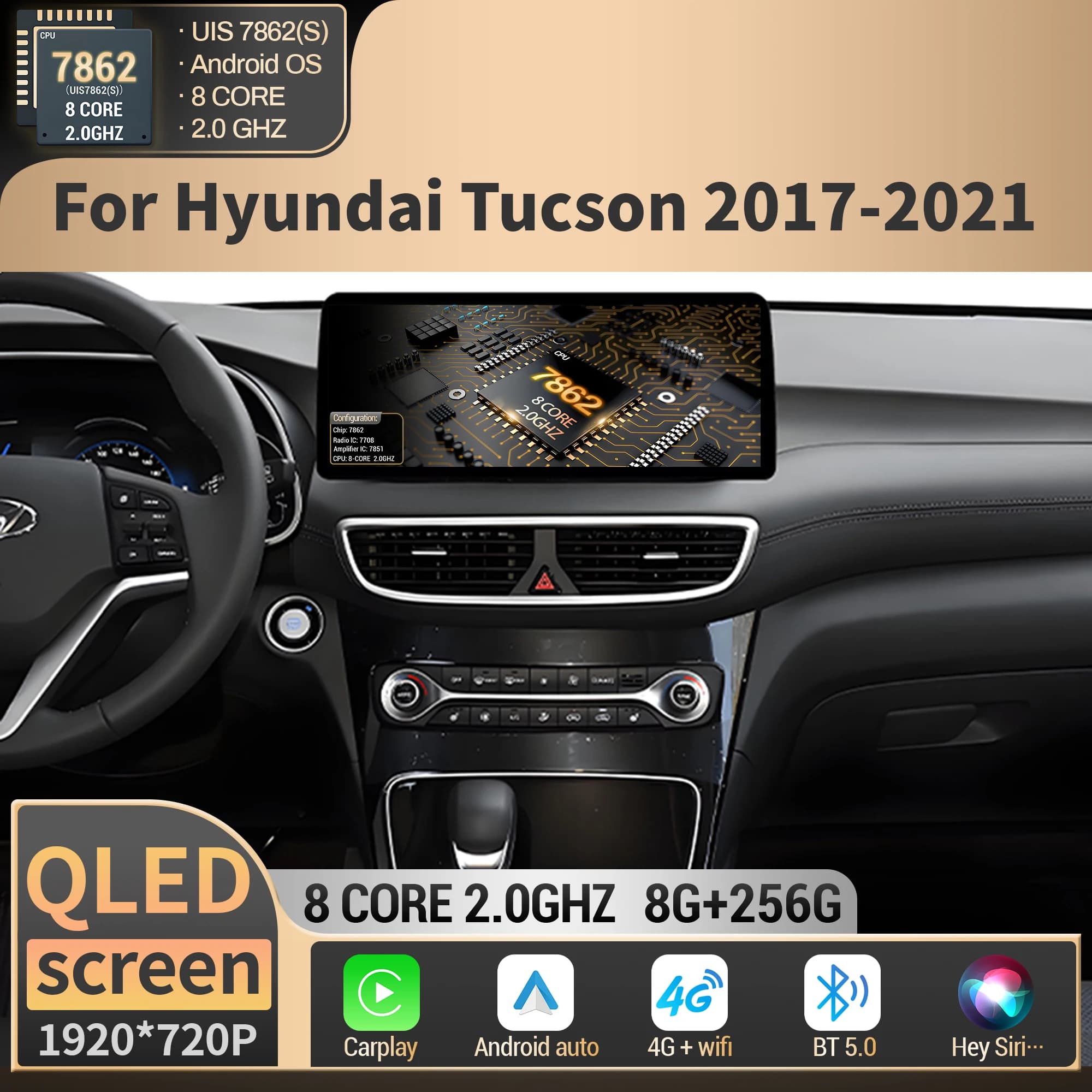 12.3 pollici Per Hyundai Tucson 2017 2018 2019-2021 Auto Radio Multimediale di Navigazione Intelligente Carplay 4G GPS Unità Principale schermo