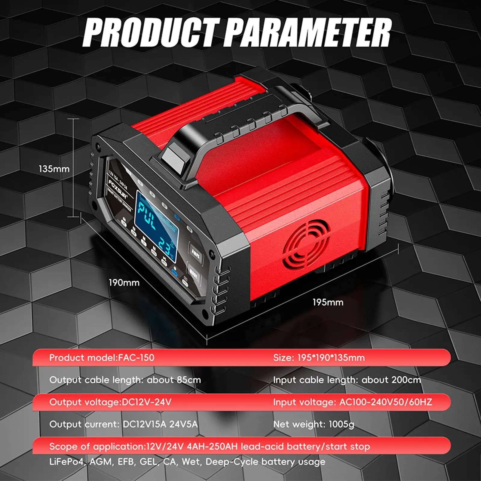 Caricabatterie Automatico per Auto 12V 24V, Avviatore di Emergenza Portatile con Ampio Schermo LCD per Stazione di Ricarica Veicoli