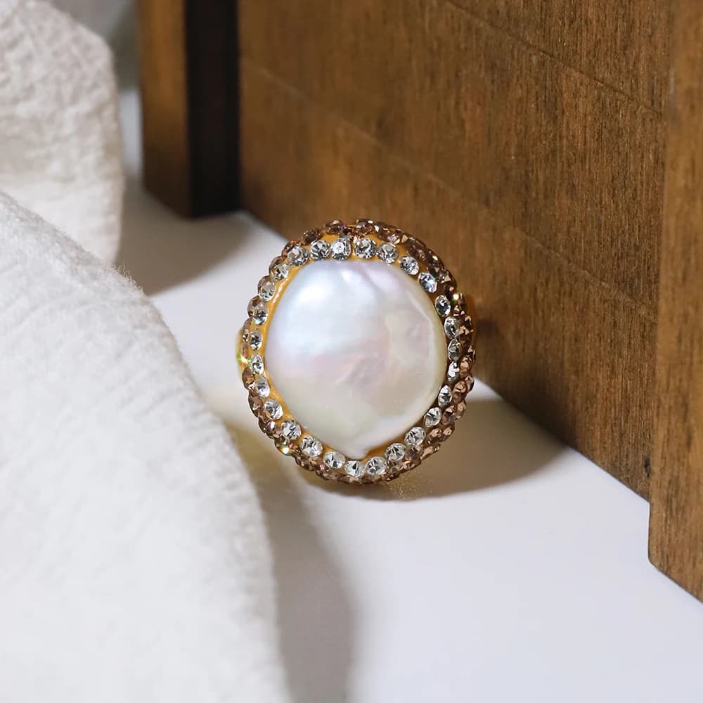 GLSEEVO Baroque Freshwater Pearl Rings for Women Personalized Fashion Elegant Luxury Simple Ladies Banquet Exquisite Jewelry