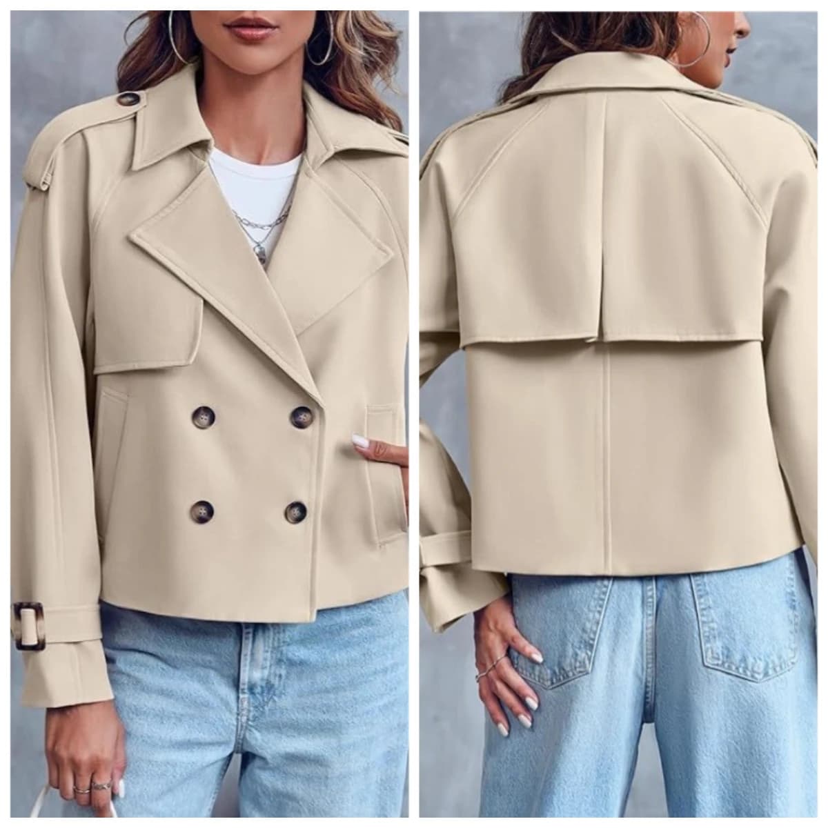 Ladies Vintage Cropped Trench Spring Autumn Jacket Women Streetwear Double Breasted Long Sleeve Top Female Chic Coat Outfits New