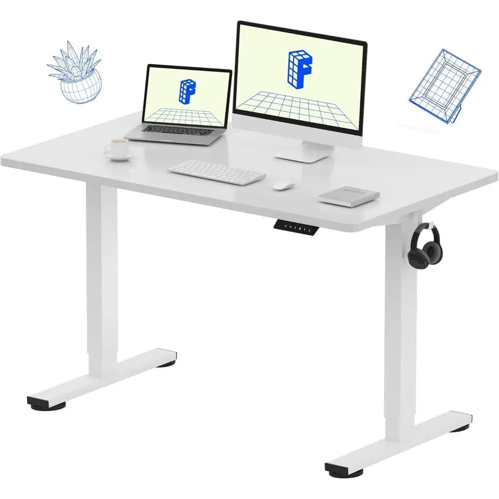 Scrivania Regolabile in Altezza Elettrica, 48x24, Facile Montaggio, Bianca per Ufficio Domestico e Configurazioni Multi-Monitor