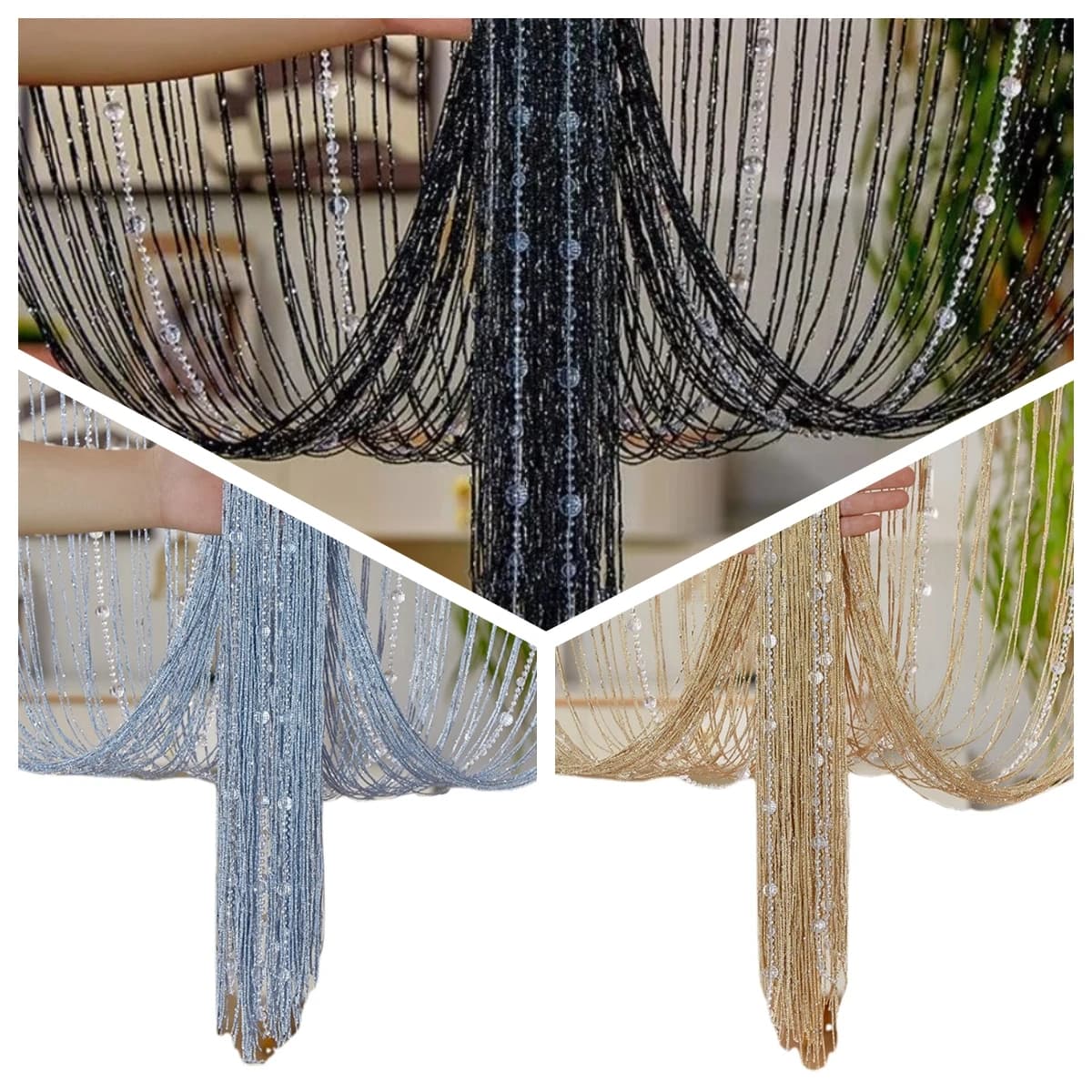 1 pz Tenda a stringa con perline di cristallo 100x200cm, divisorio per salone, soggiorno, porta, parete, finestra, tenda a nappa