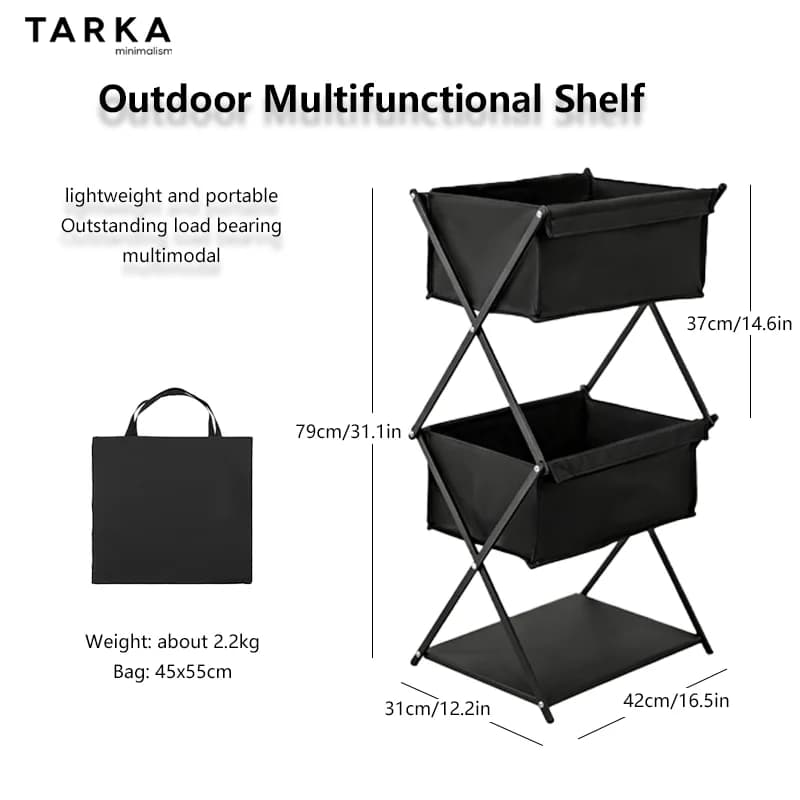TARKA Camping New Bearings Foldable three-layer portable storage shelf for picnic Storage rack for barbecue Multi-functional shelf