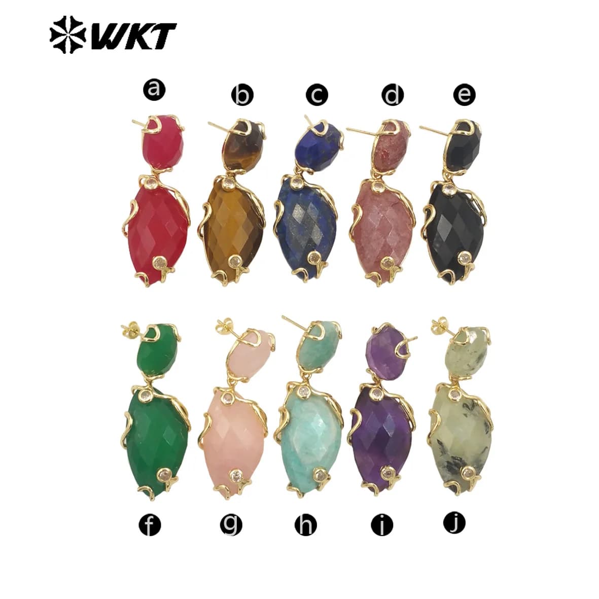 WT-E751 Orecchini Pendenti con Pietre Preziose Naturali, Nuovi e Splendidi, Realizzati con Incastonatura a Griffe, in Amazzonite e Quarzo Rosa