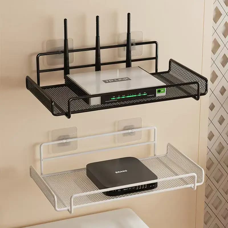 Stainless steel wall router rack, space saving organizer without drill for TV, keys, small objects in the living room