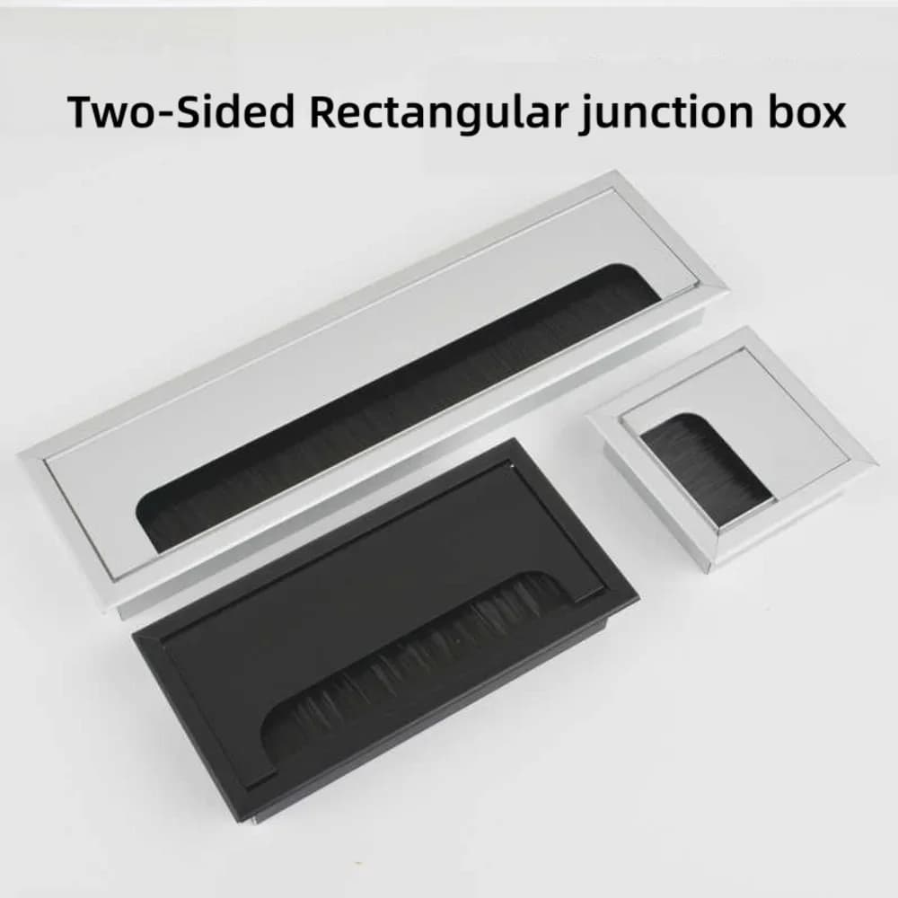 1Pcs Black Silvery Aluminum Alloy Desktop Cable Threading Box Office Furniture Wire Organizer Desk Cable Hole Cover Table Cable