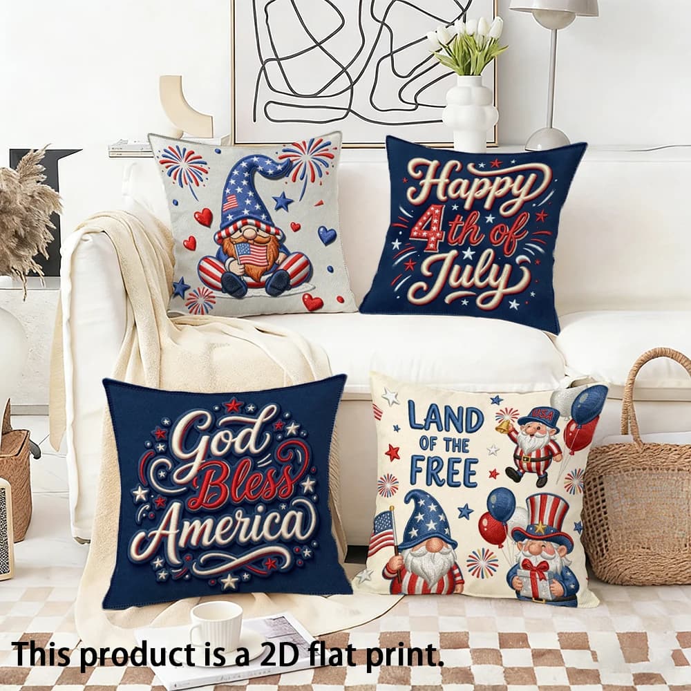 1/4 pezzi Cuscini patriottici per il 4 luglio, con stampa 2D piatta, 'God Bless America Land of the Free', per divano e letto