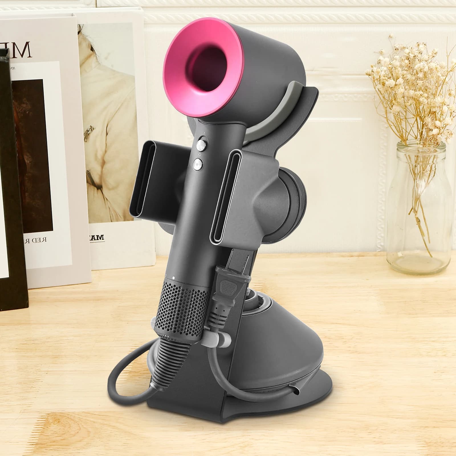 Hair Dryer Rack Table Top Metal Hair Dryer Holder Rust Resistant Hair Dryer Stand Vertical Hair Dryer Bedroom Shelf No Punching