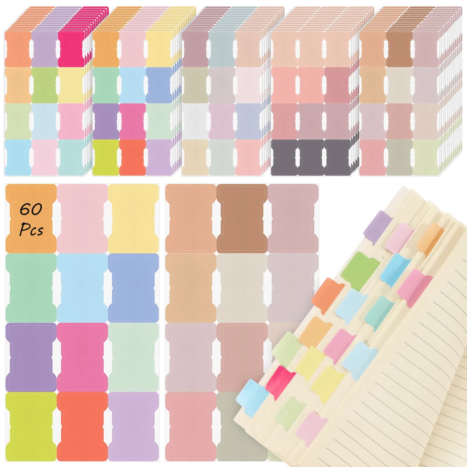 60 Fogli di Etichette Adesive Scrivibili, Segnapagina Vuoti per Planner, Adesivi per Libri, Bandierine Adesive per Etichettare e Classificare
