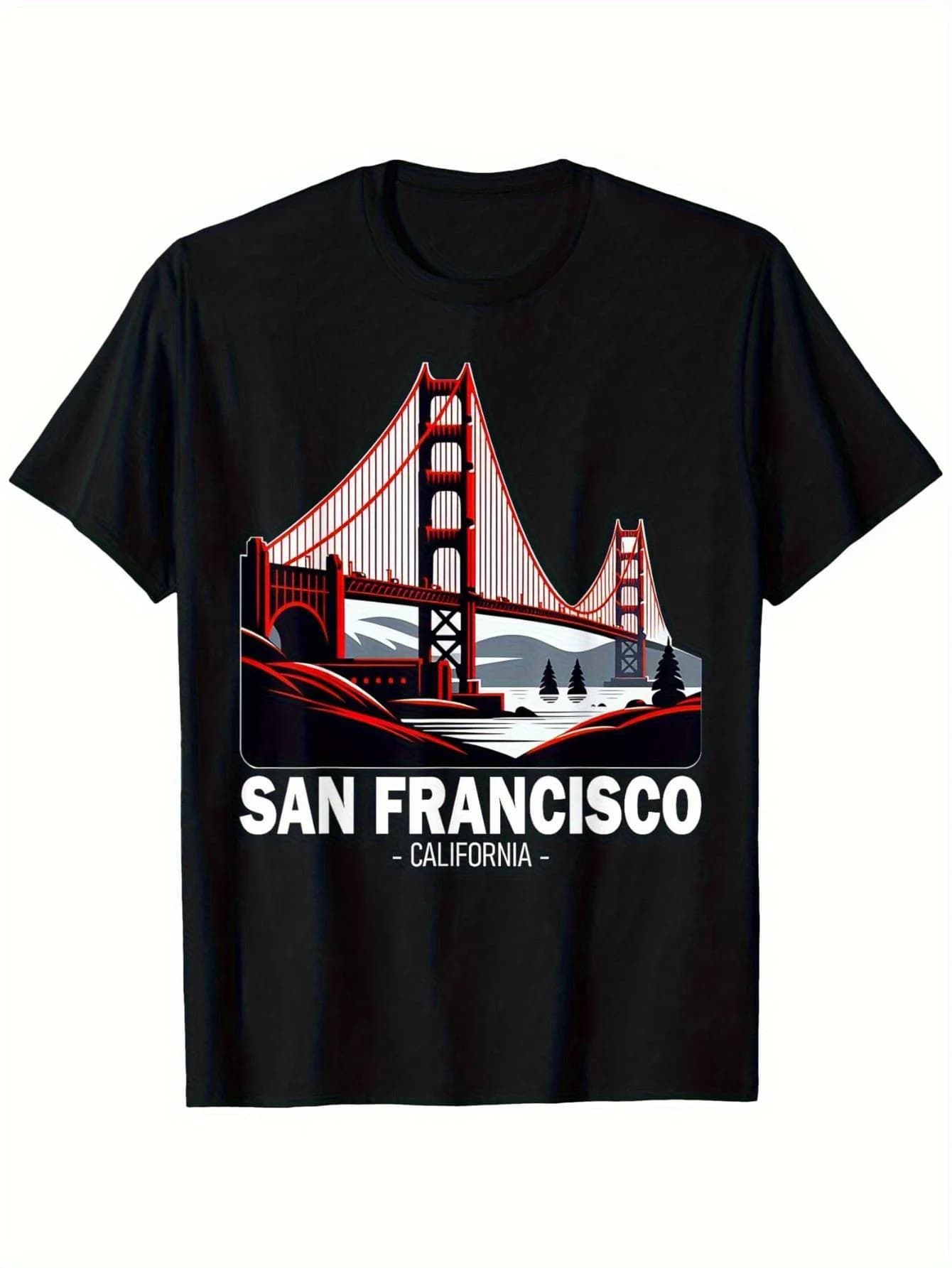 T-shirt da uomo San Francisco Golden Gate Bridge - Maglietta vintage pesante con stampa iconica del monumento rosso e bianco