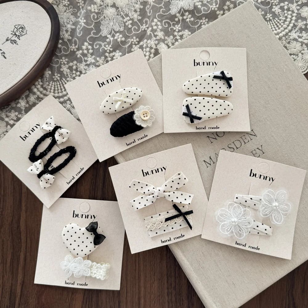 Fermaglio per capelli con fiocco in pizzo a pois bianco nero Ragazze Dolce principessa Testa Clip laterale Bambini Capelli spezzati Clip BB Accessori per lo styling