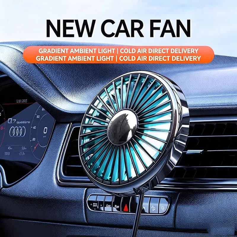 New Car Mini Fan Car Cooling Fan USB Car Air vent clip small Fan With Ambient Lighting 3 Speeds Adjustable Electric Powerful Fan