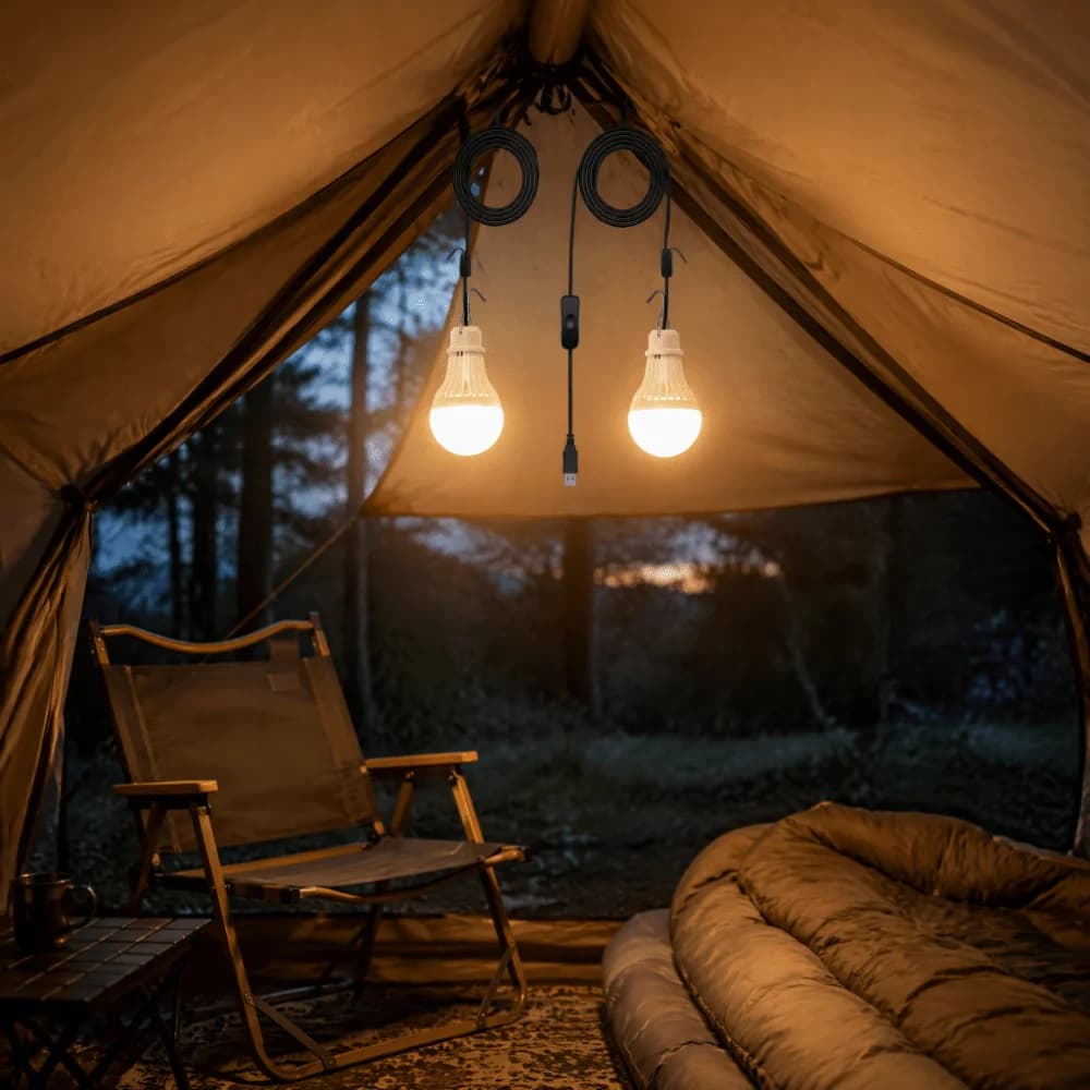 2 Pack Durable USB Powered LED Camping Lantern Simple Switch Y-Cable Tent Light Bulb Portable LED Bulb Car Interior