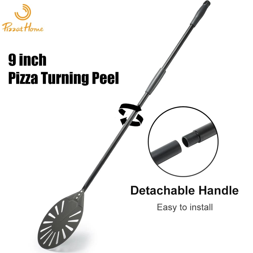 PizzAtHome Buccia per pizza da 9 pollici Manico lungo da 47 pollici Buccia per pizza da 9 pollici Pala per pizza Logo laser Accessori per forno per pizza