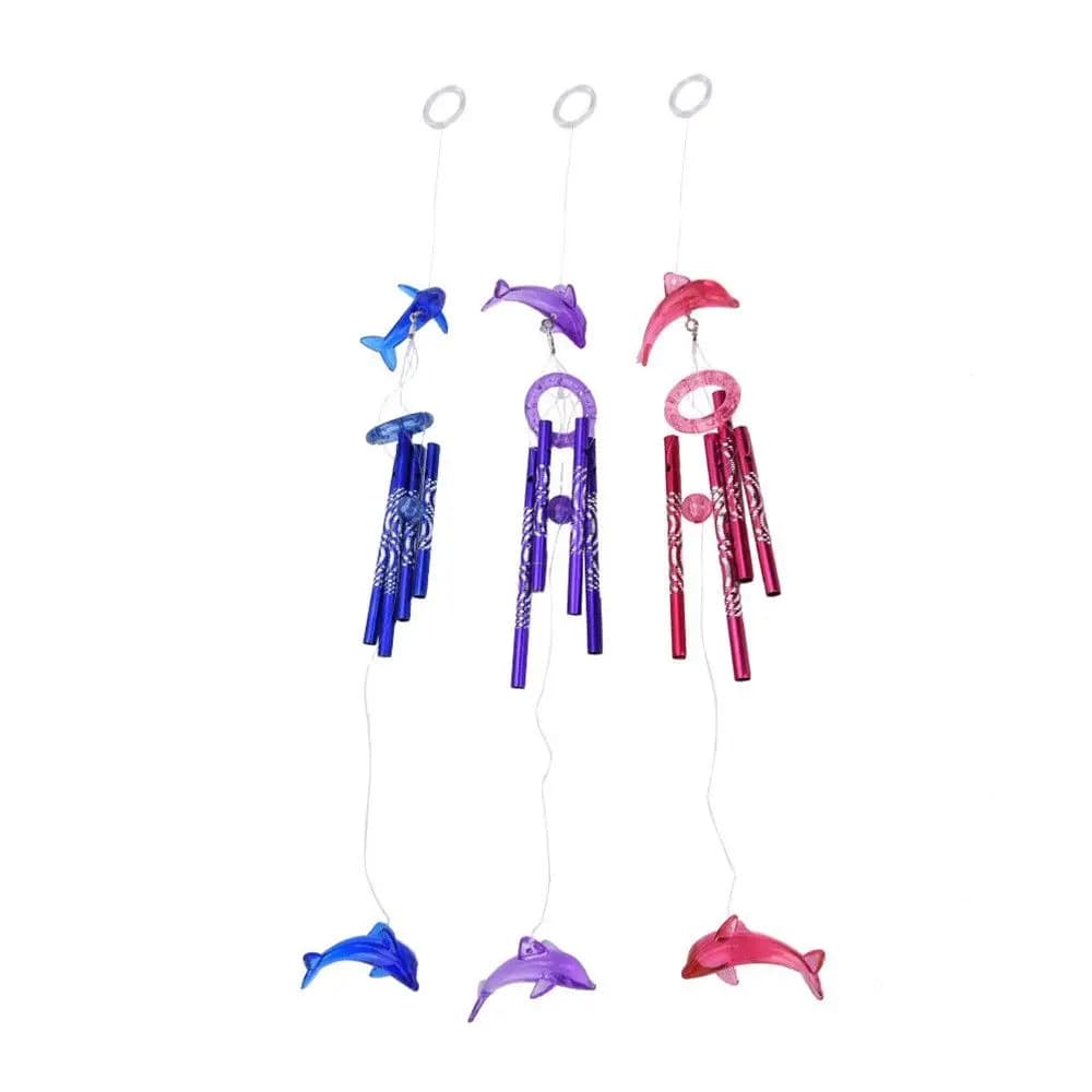 Hanging Decor 3 Colors Crystal Dolphin Bell Home Garden Wind Chime 4 Metal Tubes
