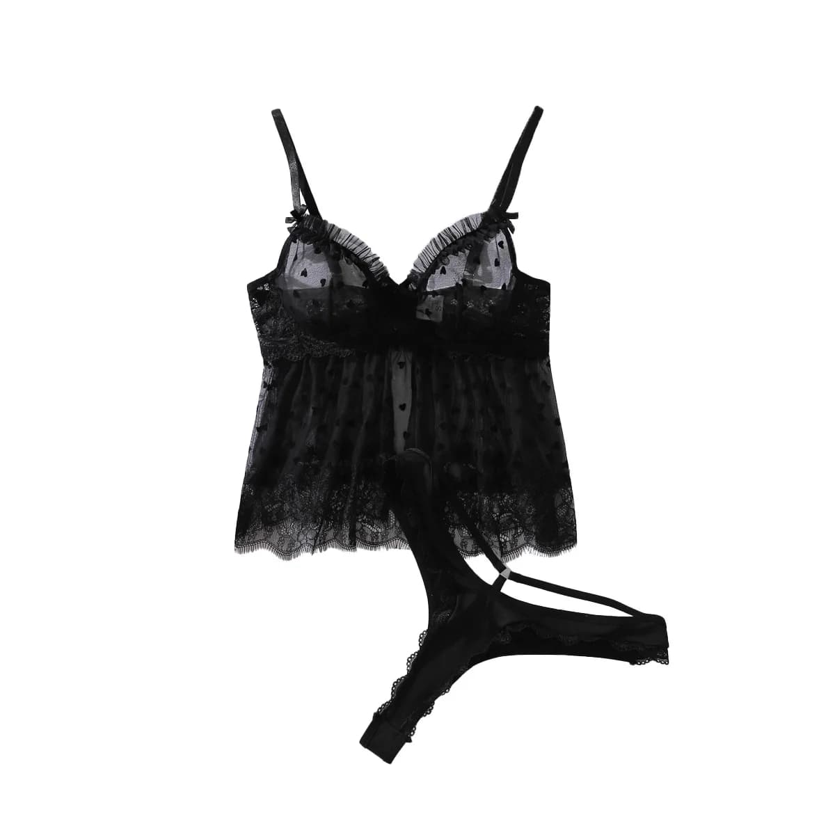 Set di pizzo trasparente nero per donna matura, set di decorazioni con fiocco all'americana in garza Spice Girl, set interessante sexy per biancheria intima modellante