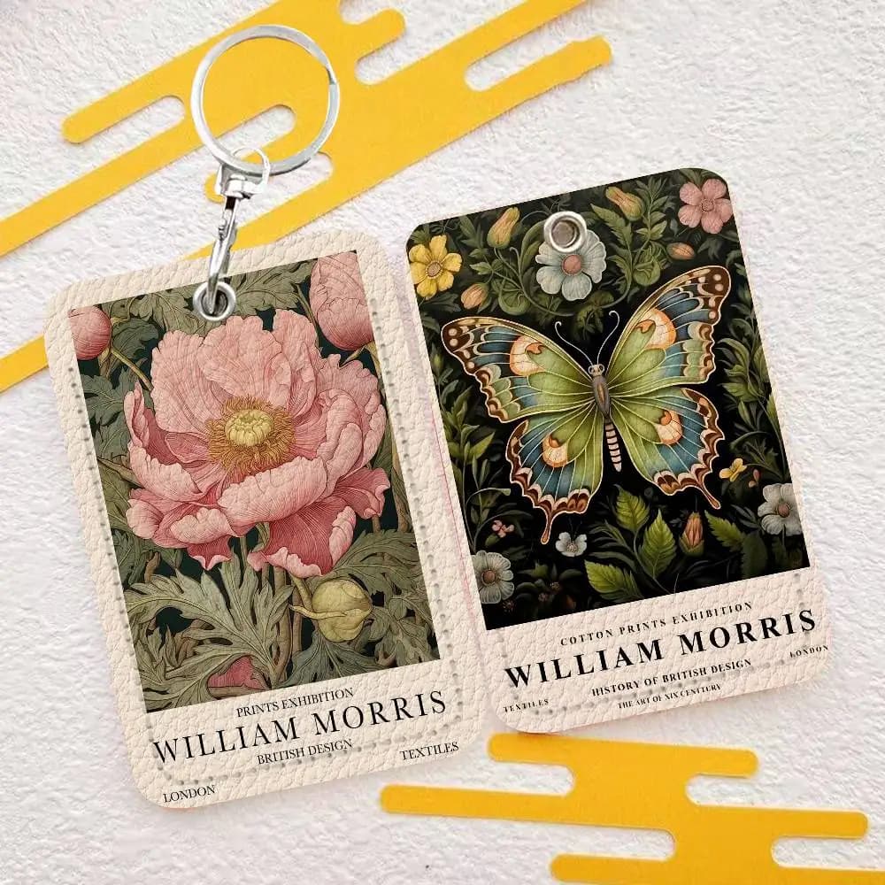 William Morris Artworks Tree Of Life Cats Elegante porta carte in pelle con portachiavi, custodia da viaggio per oggetti essenziali