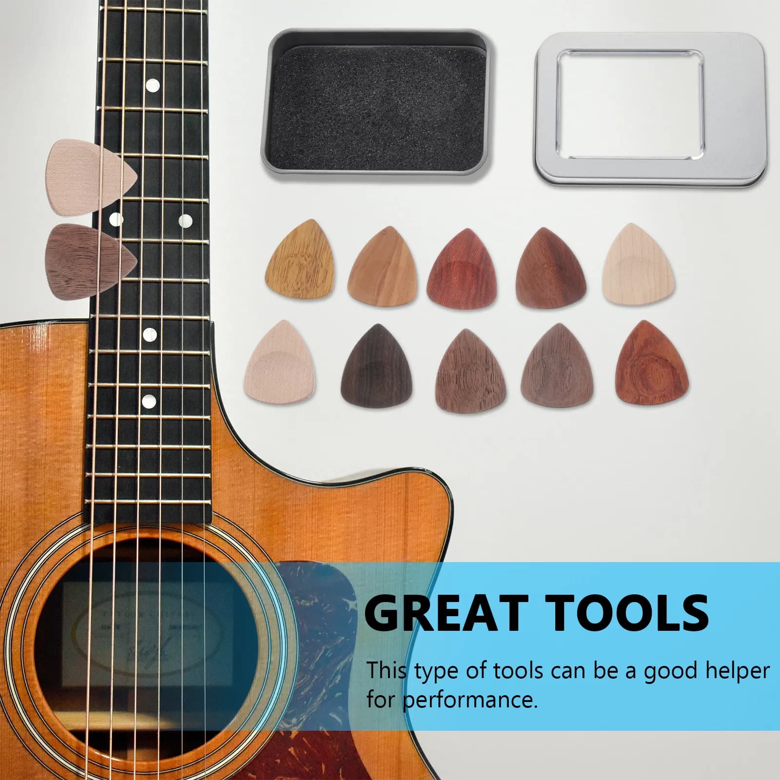 Wooden Guitar Picks Set Thick Durable Plectrums for Acoustic Electric Bass Ukulele Accessories