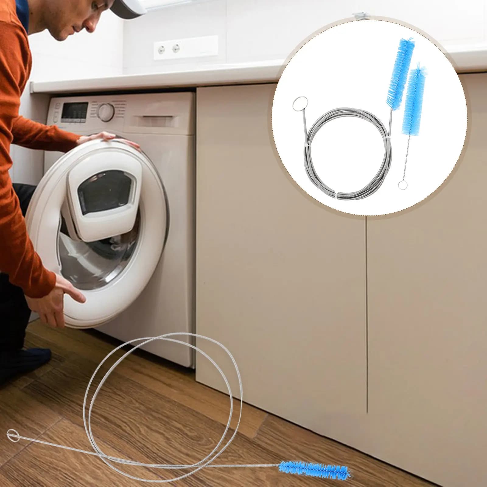 2Pcs Flexible Spring Hose Brush Set Stainless Steel Tube Cleaner for Washing Machine Dryer Vent Cleaning and Unclogging