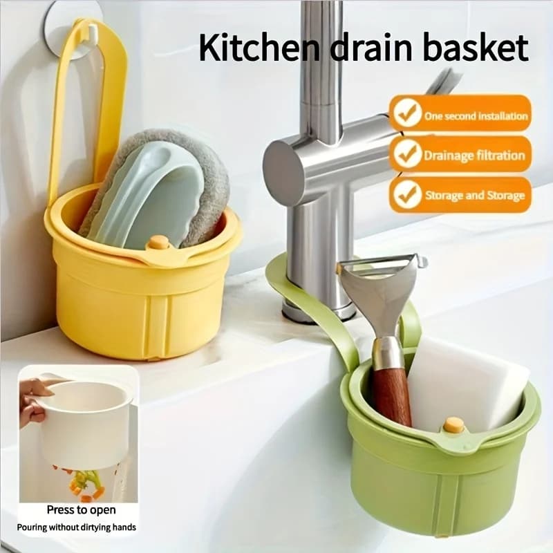 Cestino per lavello a parete con drenaggio rapido coperchio rimovibile apribile filtro per rifiuti alimentari da cucina scolapasta multifunzionale per pulizia frutta pratico durevole ideale per organizzazione cucina e