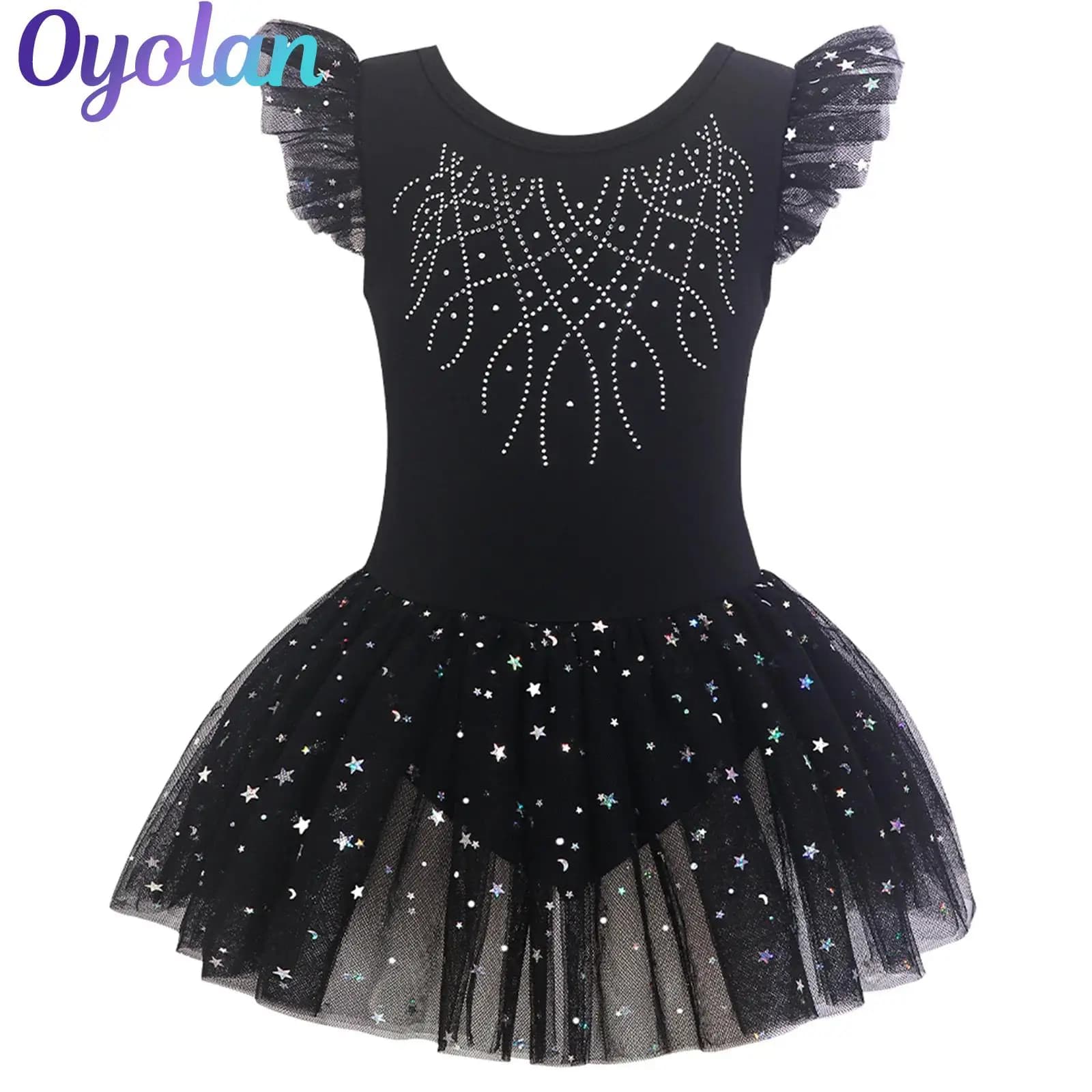 Kids Girls Shiny Rhinestone Gymnastics Leotards Figure Ice Skating Ballet Lyrical Dance Dress Performance Costume Dancewear